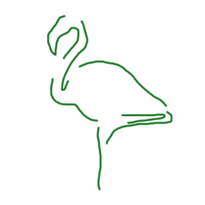 Logo of Entreburnor - Outline of Flamingo made up of rough drawn lines.